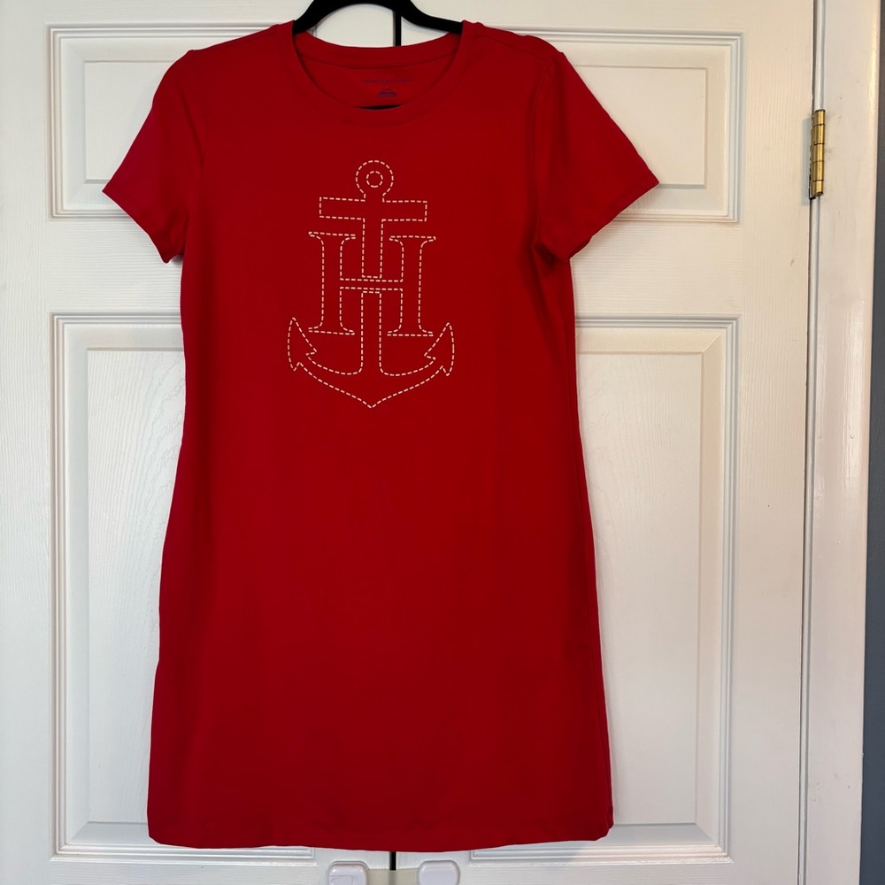 Tommy Hilfiger Bright Red T-Shirt Dress with Anchor Logo